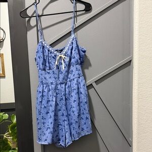 Trixxi Light Blue Floral Romper with Spaghetti Straps